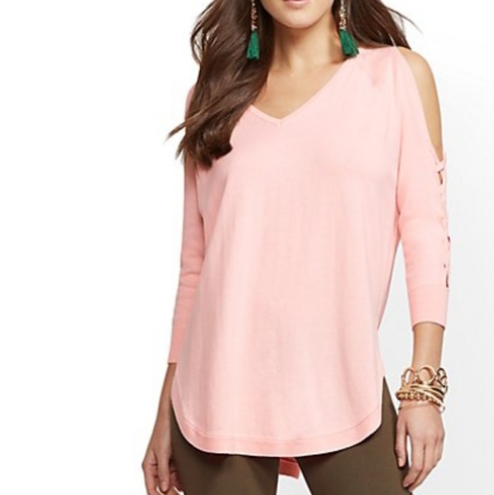 NWT! Cold-Shoulder Lace-Up Sleeve Sweater